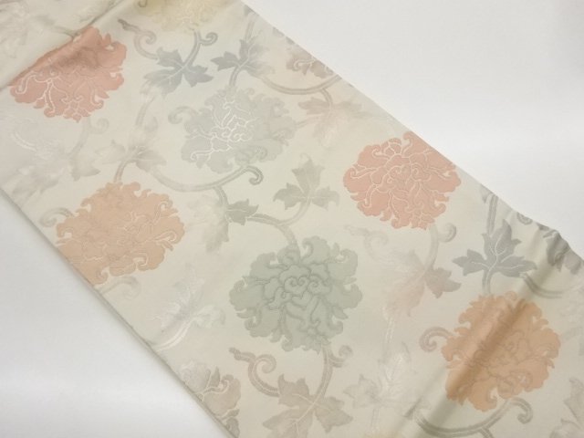 JAPANESE KIMONO / NAGOYA OBI / WOVEN PEONY & ARABESQUE PATTERN 